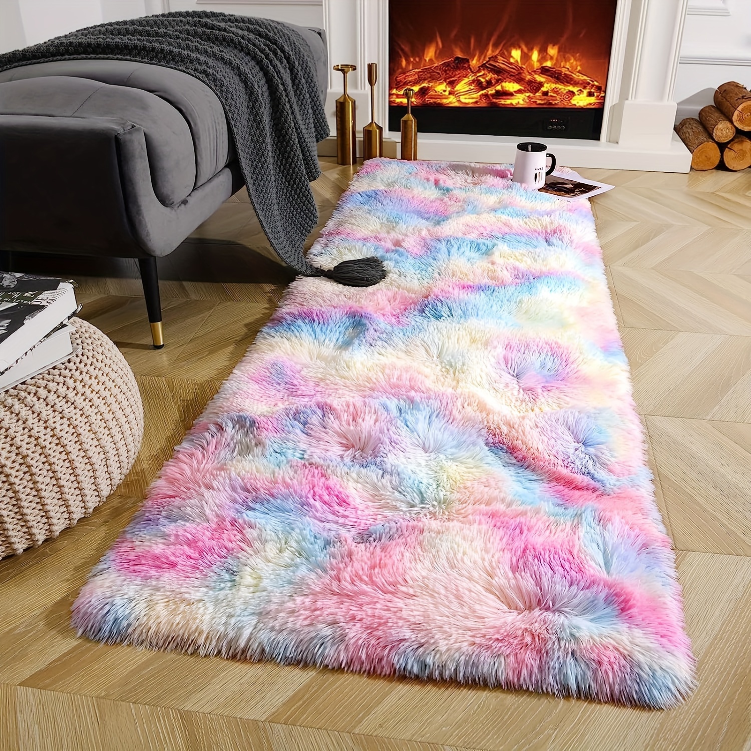 

Rainbow Large Area Rug Soft Livingroom Rug Fluffy Durable Perfect For Any Room Easy Maintenance For