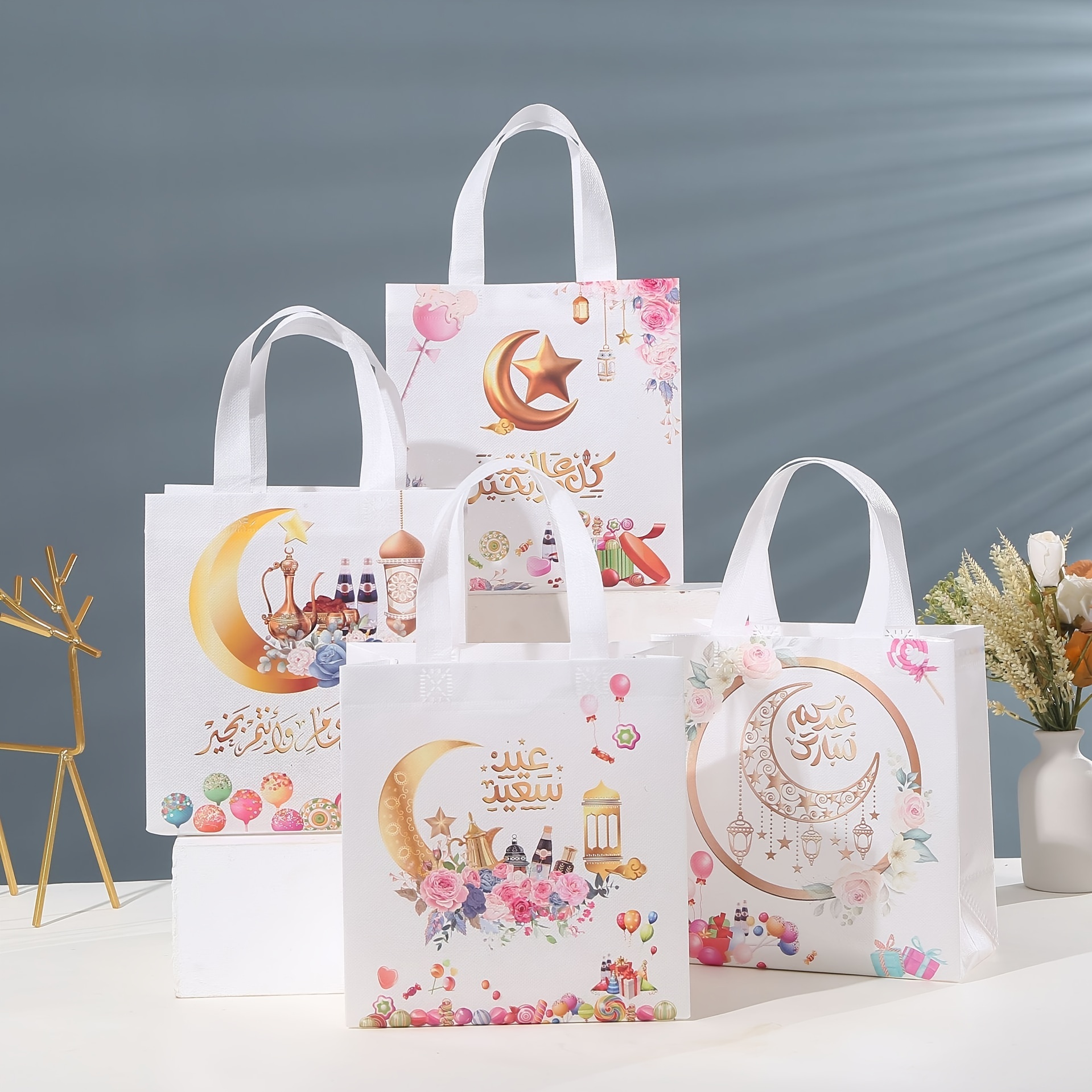 2pcs Eid Mubarak Decorative Party Favor Bags Tote Bags Ramadan Kareem Stuffs Ramadan Supplies