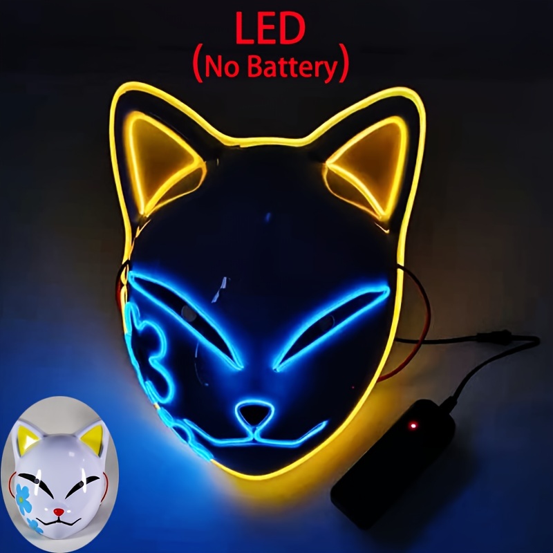 LED Glowing Cat Face Mask For Women Demon Slayer Cold Light Fox