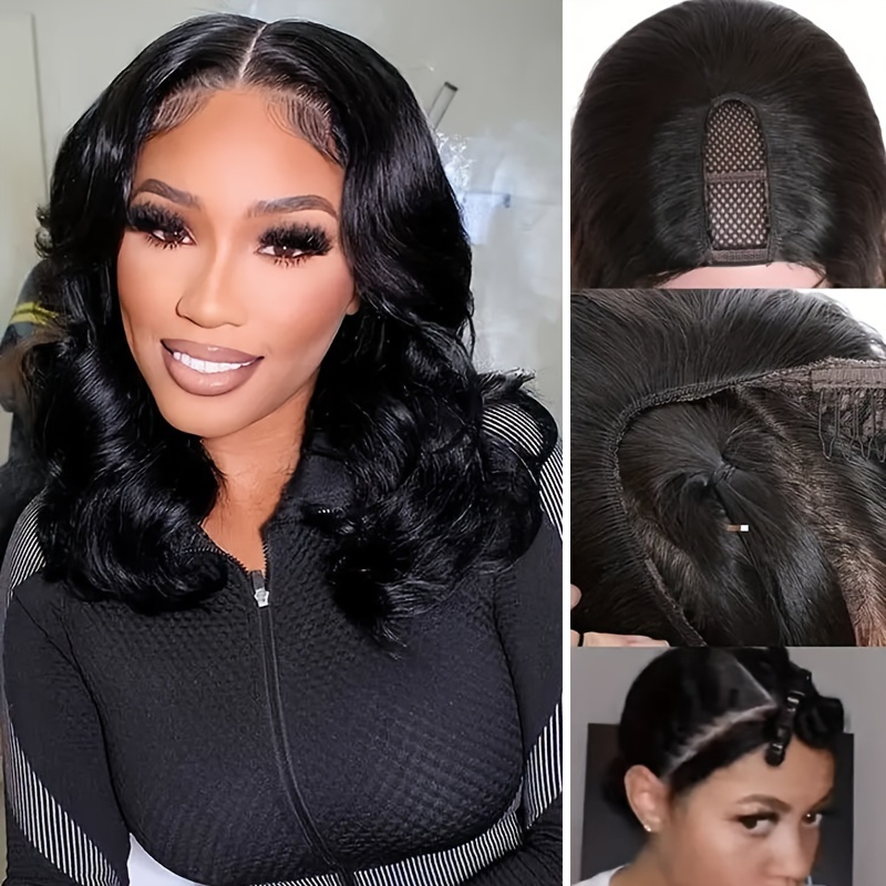 womens 100 human hair bob wig clip natural black - Temu  display picture 2