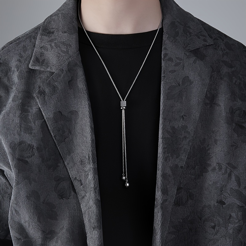 

1pc Stainless Steel Sliding Necklace, Fashion Pendant Necklace For Men