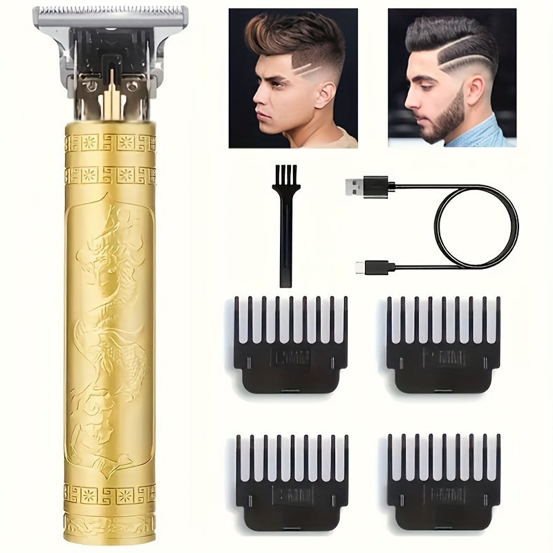 Professional Hair Trimmer, Zero Gapped T-Blade Close Cutting Hair Clippers  for Men Rechargeable Cordless Trimmers for Haircut Beard Shaver Barbershop  (4 Combs, Gold)