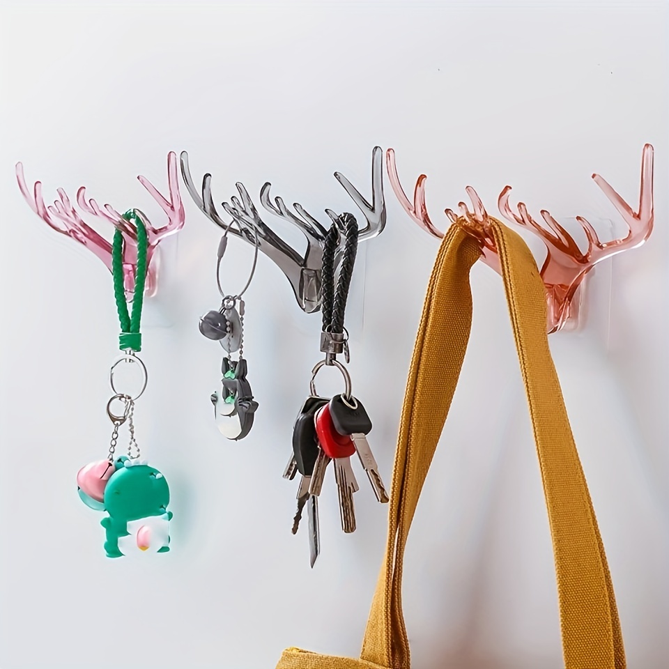 1pc Creative And Cute Deer Antler Hook For Nordic Style Wall-mounted Holder  For Keys, No-hole Hooks On Inside Of Door Or Behind Door, With Adhesive