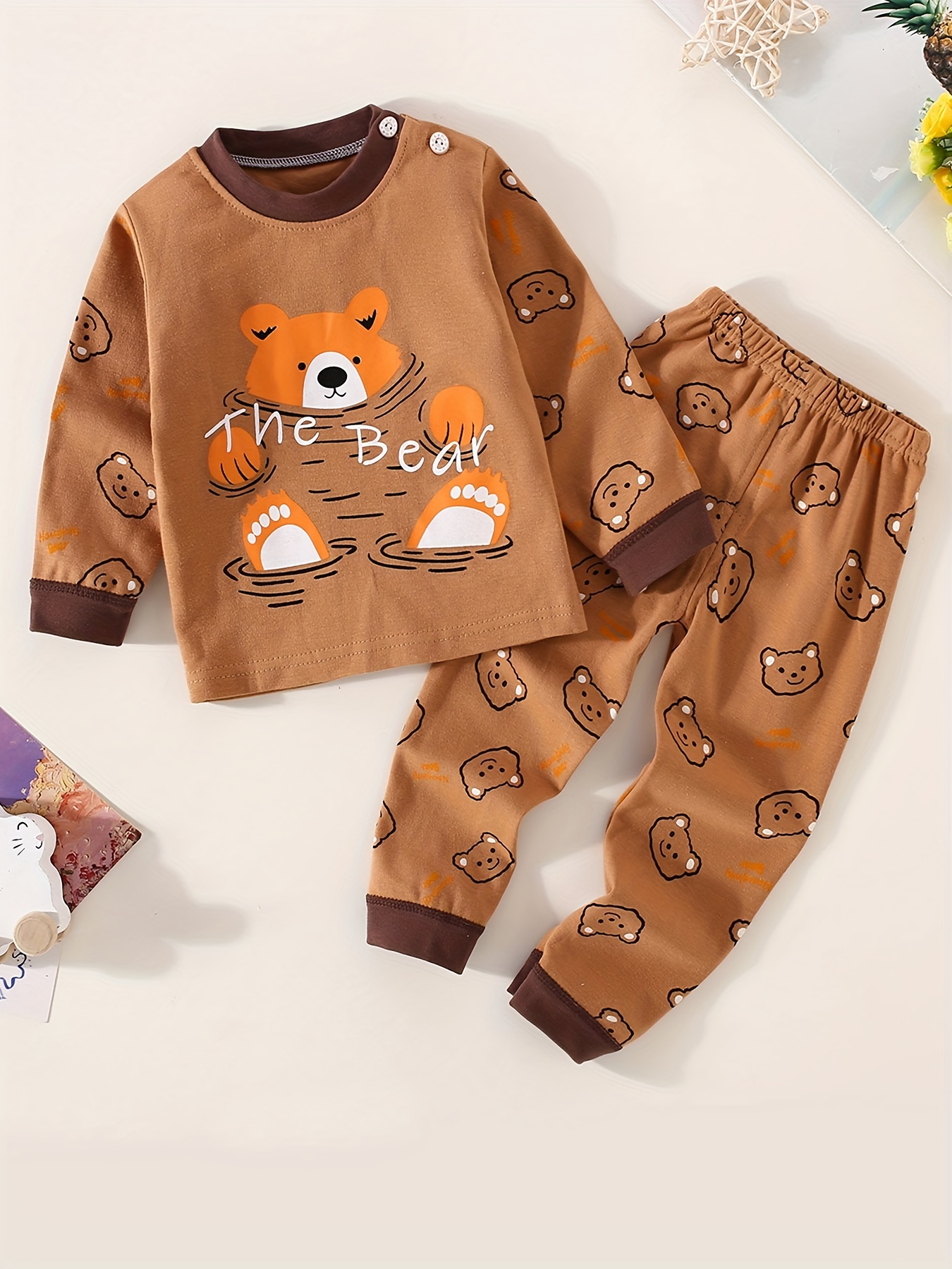 2-piece Kid Boy 100% Cotton Animal Dinosaur Letter Print Long-sleeve Tee and Solid Color Pants Set