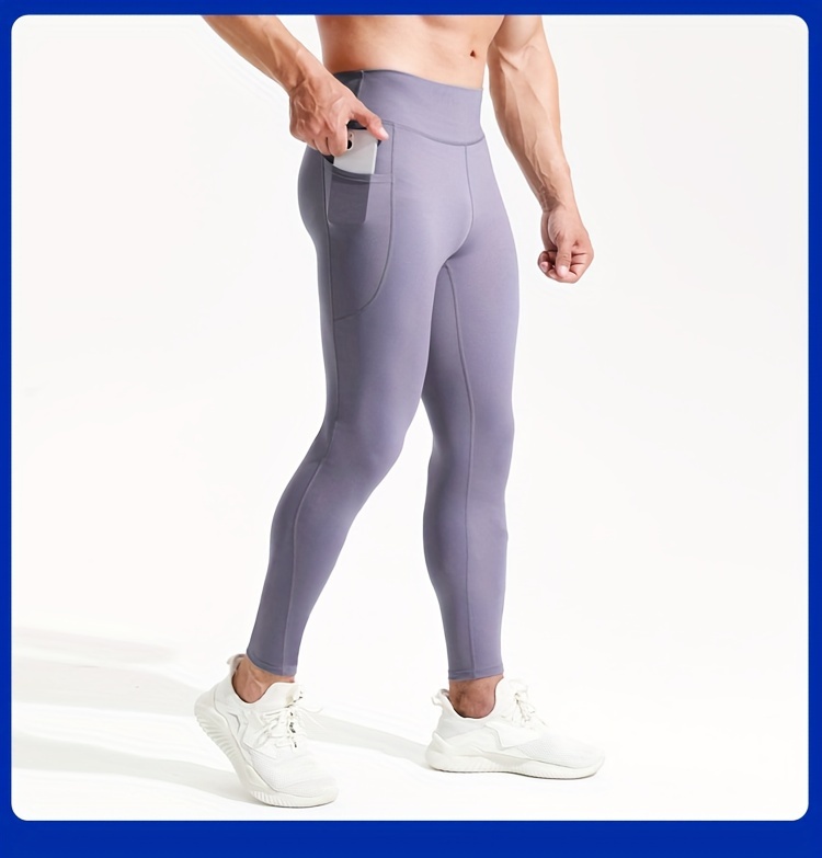 Men's Solid Color Pocket Leggings Active Quick Drying - Temu