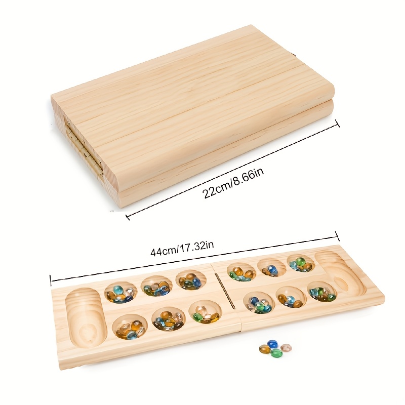 WE Games Folding Mancala - Solid Wood Board Game & Glass Stones, 1