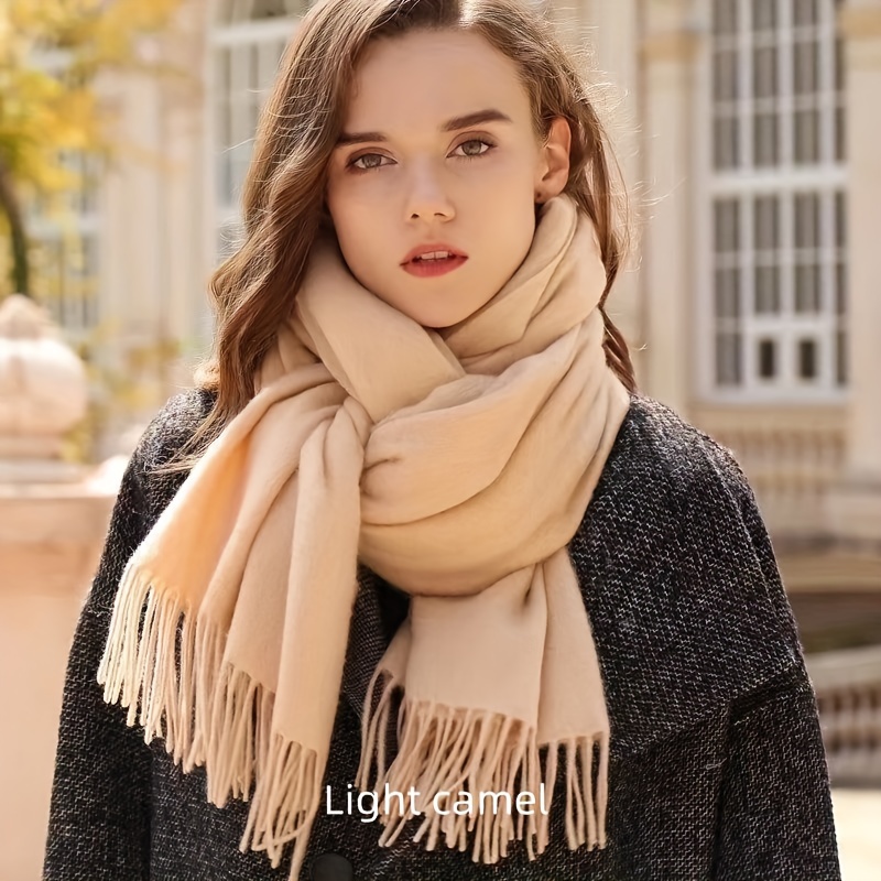 Womens Autumn and Winter Warm Scarf Solid Color Shawl Cotton Warm