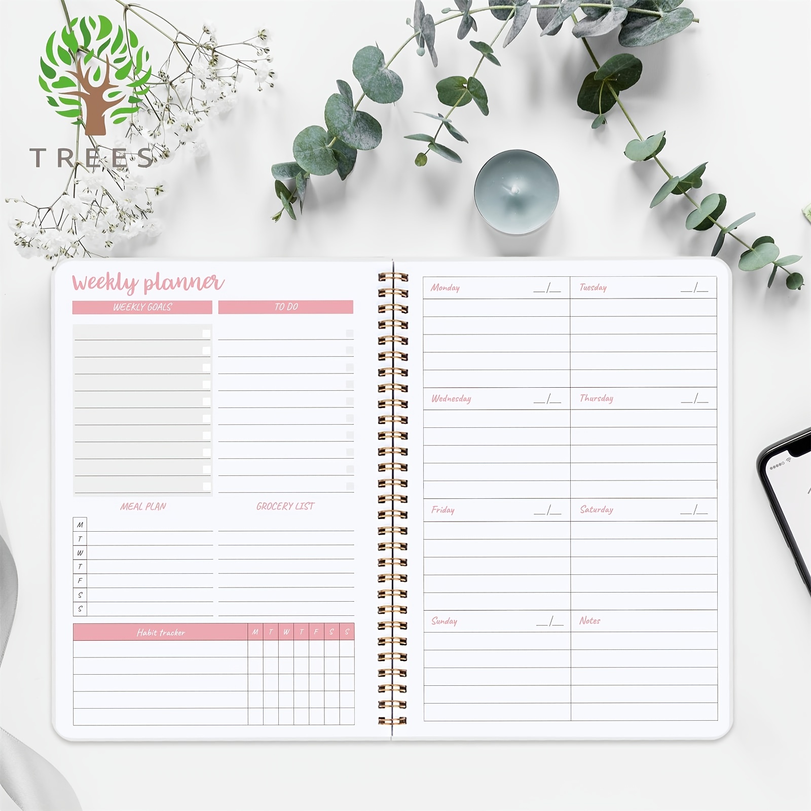 Trees Daily To Do List Notebook Spiral Undated Schedule - Temu Germany