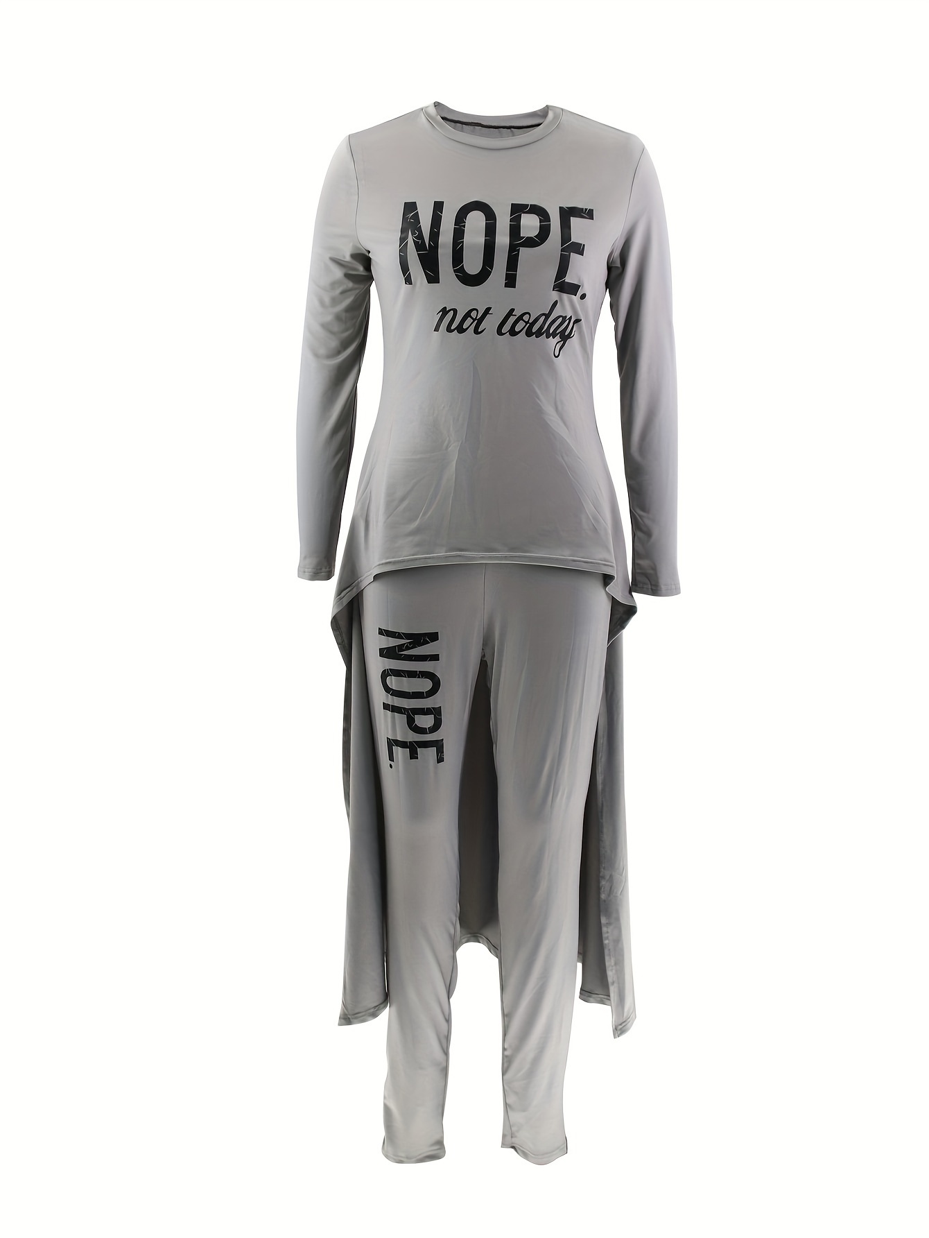 Nope Print Two piece Set Crew Neck Long Sleeve High low Top - Temu