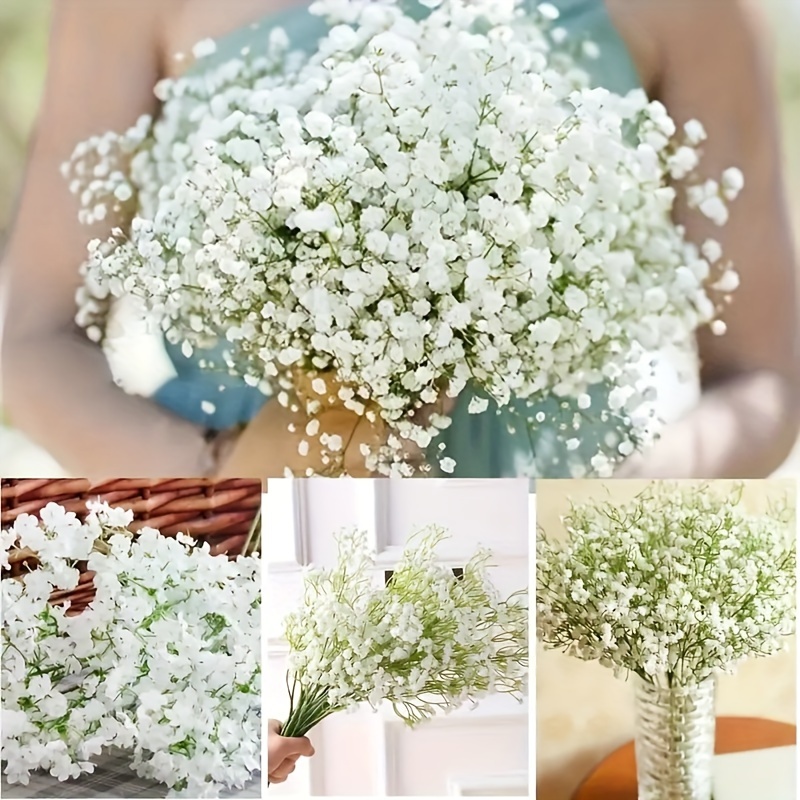 Spencer 6 Bundles 12.2 inches Baby Breath Artificial Flowers, UV Resistant  Faux Outdoor Flowers, Fake Plastic Flowers Bulk for Cemetery Wedding Party