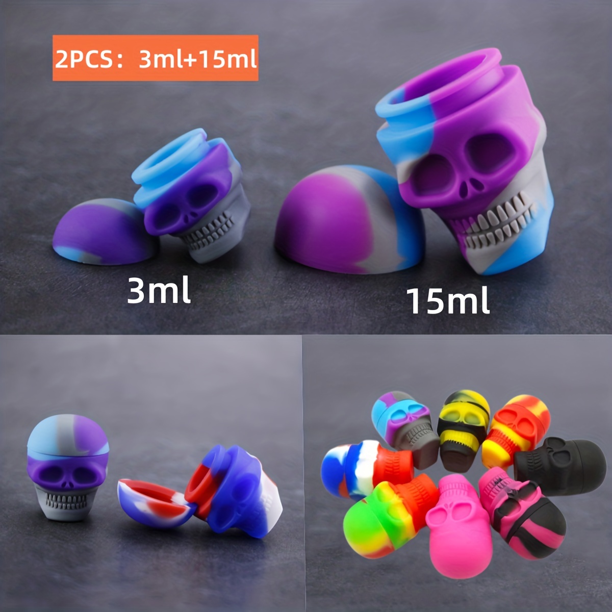 10pcs/Set, 3ml Silicone Containers, Skull Silicone Container For Wax,  Mexico Mini Skull Shape Silicone Storage Jar, Smoking Accessaries