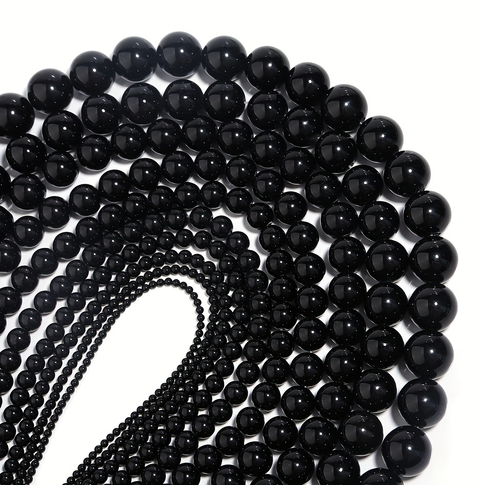 

1 Strand Natural Black Agate Loose Smooth Round Beads, Obsidian Stone Beads For Jewelry Making Diy Bracelet Necklace Beads 4/6/8/10/12mm