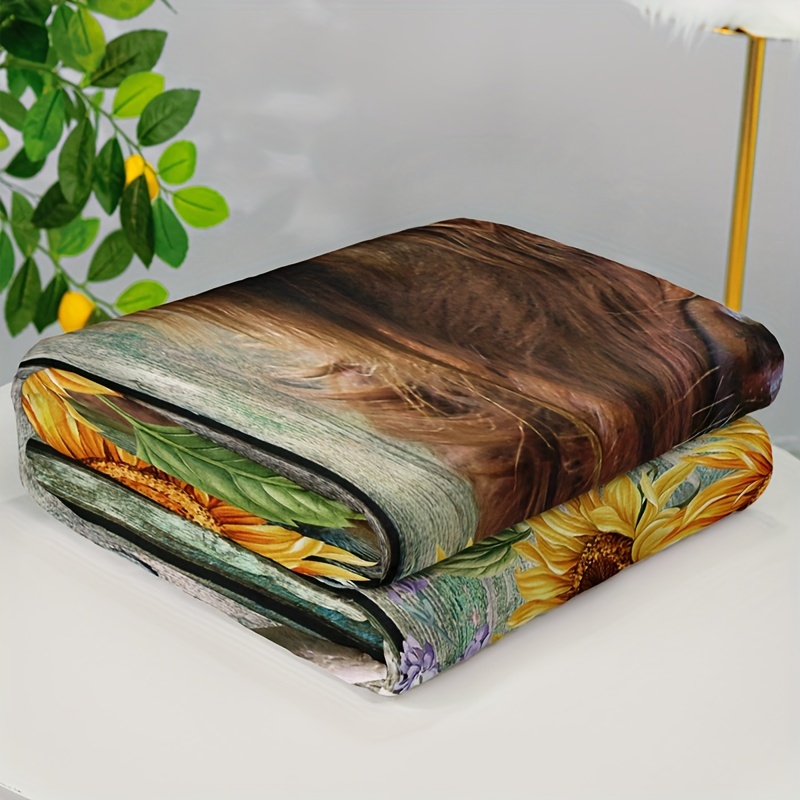 Rustic Highland Cow Sunflower Print Blanket Flannel Blanket - Temu