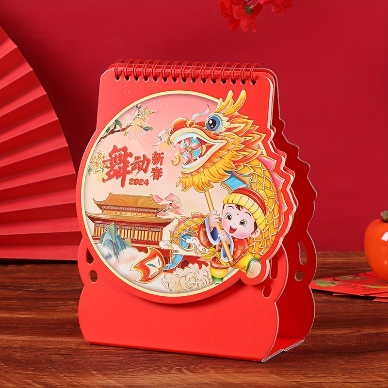 Calendrier de bureau chinois en papier à défilement, dragon, décoration  murale, salon, année traditionnelle, 2024