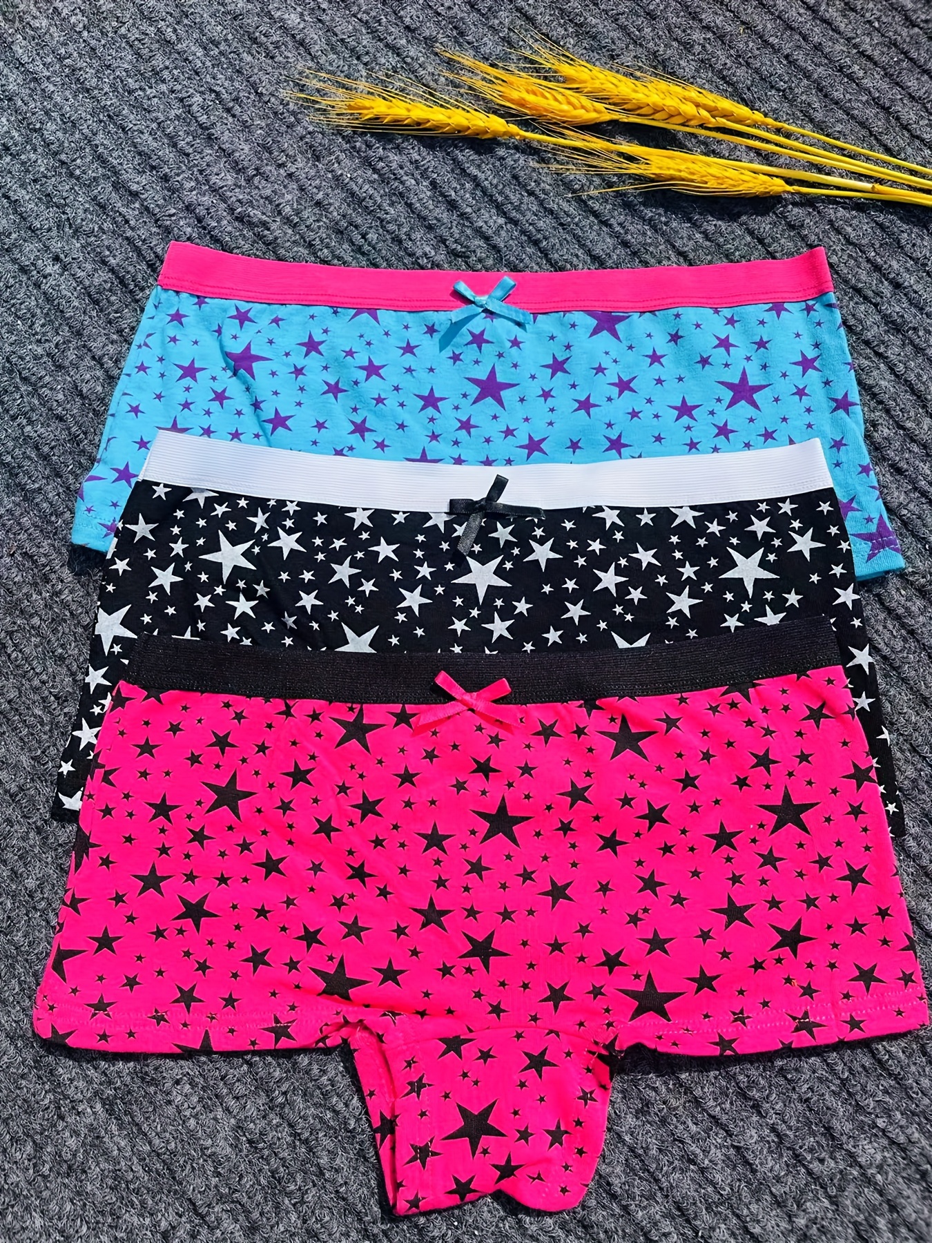 Star Print Boyshort Panties Soft Comfortable Bow Tie Panties - Temu