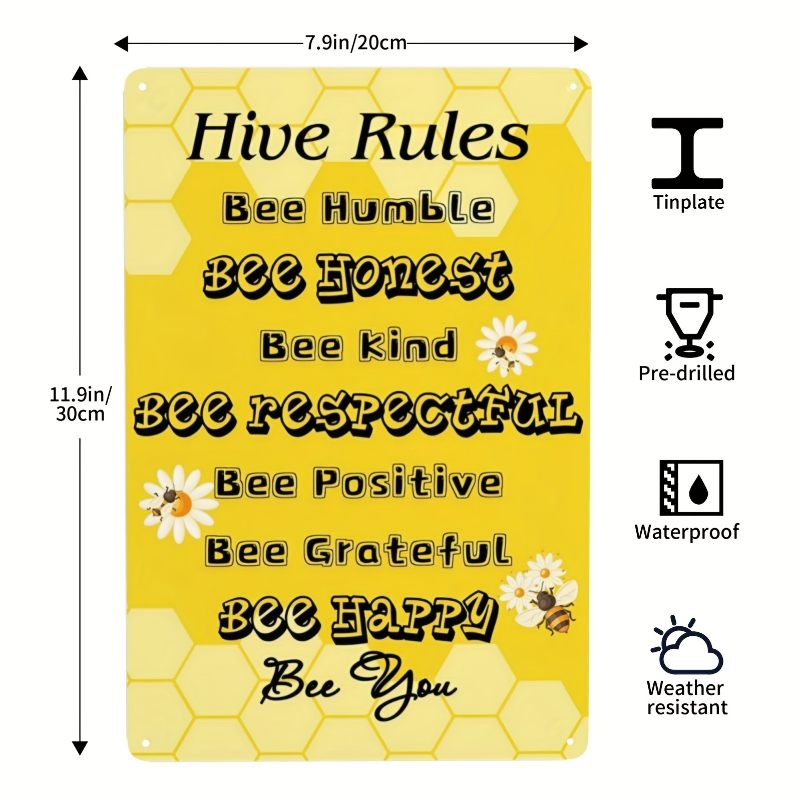 Positive Hive Rules Sunflower Quote Metal Tin Sign Wall Art Decor