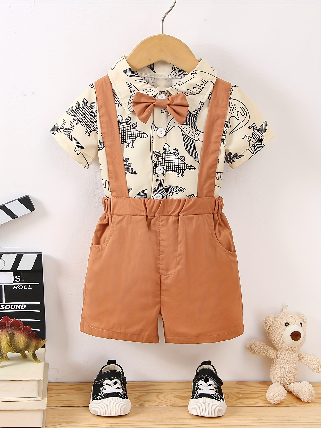 Boys Bear Graphic Short Sleeves Button Up Shirt For Summer Preppy Style  Kids Clothes - Temu