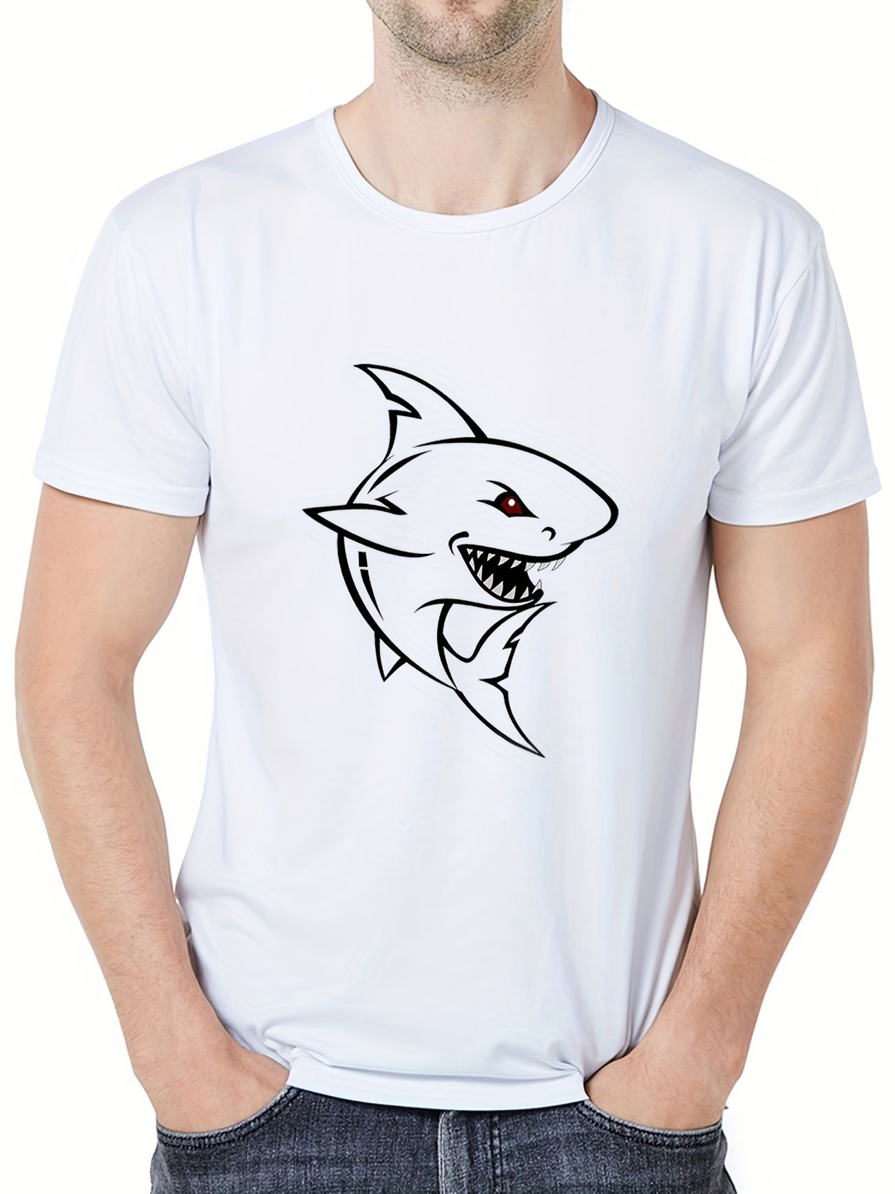 Men's Cartoon Shark Skull Arrow Forest Print Short Sleeve T Shirt Crew Neck  Tee Casual Top Clothing Novelty Pajamas Spring And Summer | High-quality &  Affordable | Temu