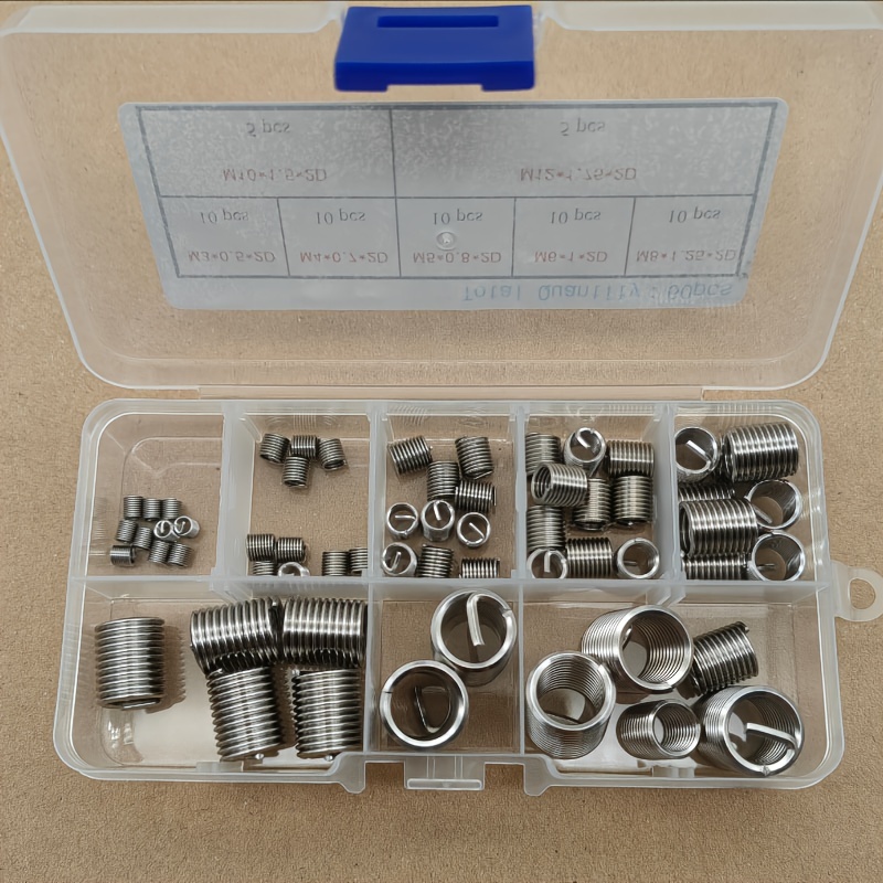 75Pcs Threaded Insert Kit Stainless Steel Silver M3 M4 M5 Internal Thread  Nut Kit for Thread Repair and Protection