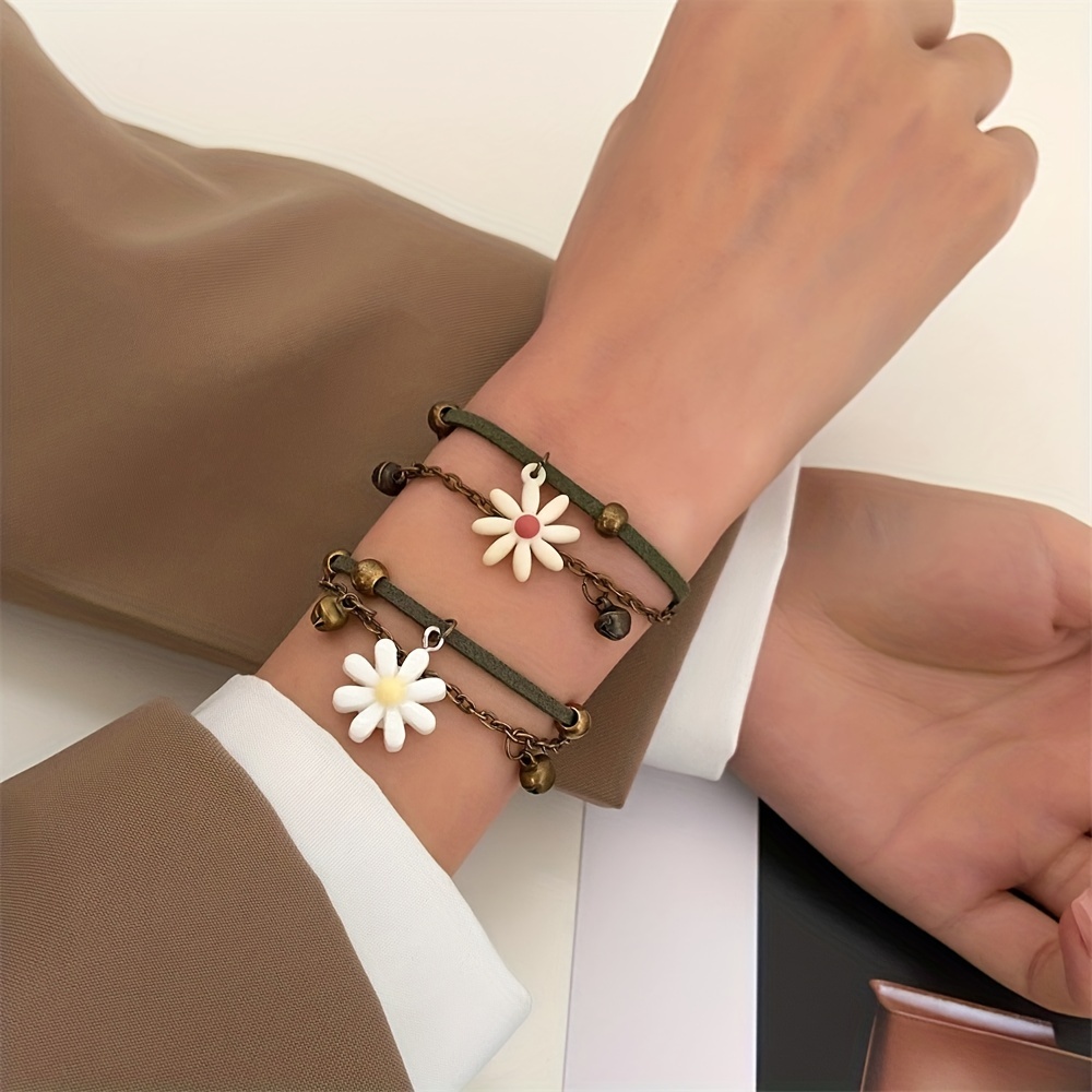 1pc Multicolor Daisy With Rhinestone Double-Sided Four Leaf Clover Bracelet  For Women