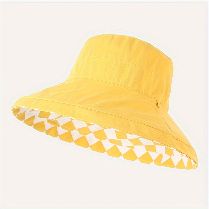 Checkered Reversible Wide Brim Hats Color Block Casual Foldable Bucket Hat Outdoor UV Protection Sun Hats for Women,Temu