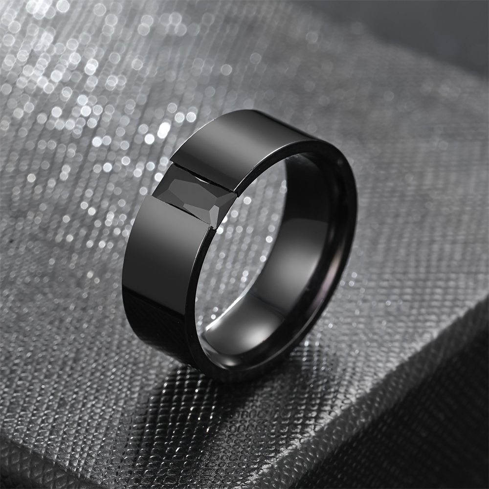 Couple Rings Titanium Steel CZ Mens Ring Women's Wedding Ring Sets Black  Rings