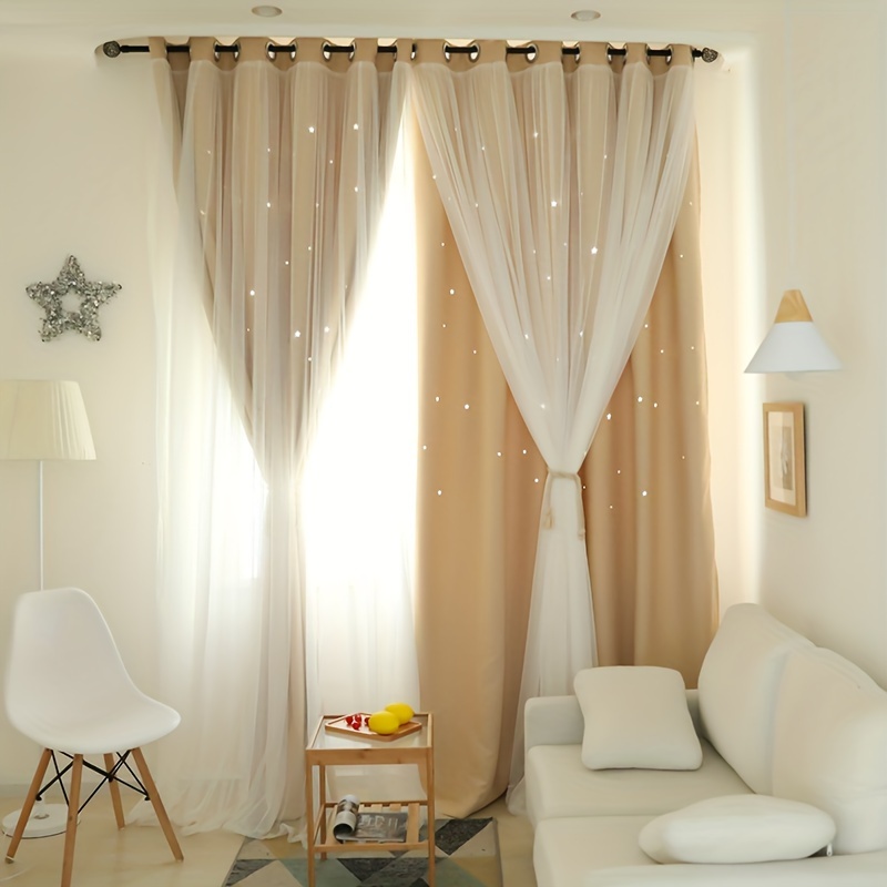 Ahoyikaa-Rideau occultant à double couche, gris, évidé, étoiles, rideaux de  fenêtre, salon, chambre à coucher, hôtel, décoration de la maison