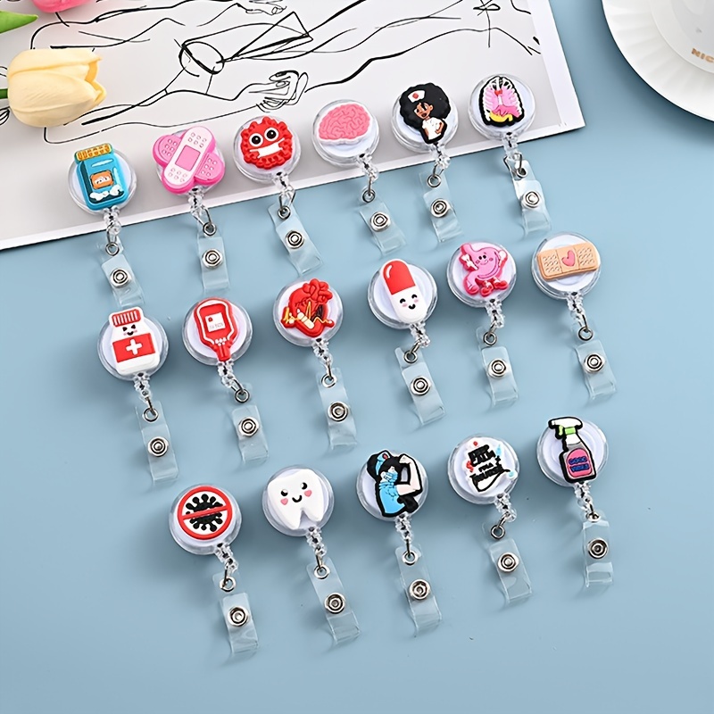 1pc Cartoon Badge Reel Retractable ID Lanyard Name Tag Card Badge Holder Clip Doctor Nurse Office Supplies Credential Holder,Flower,Valentine's Day