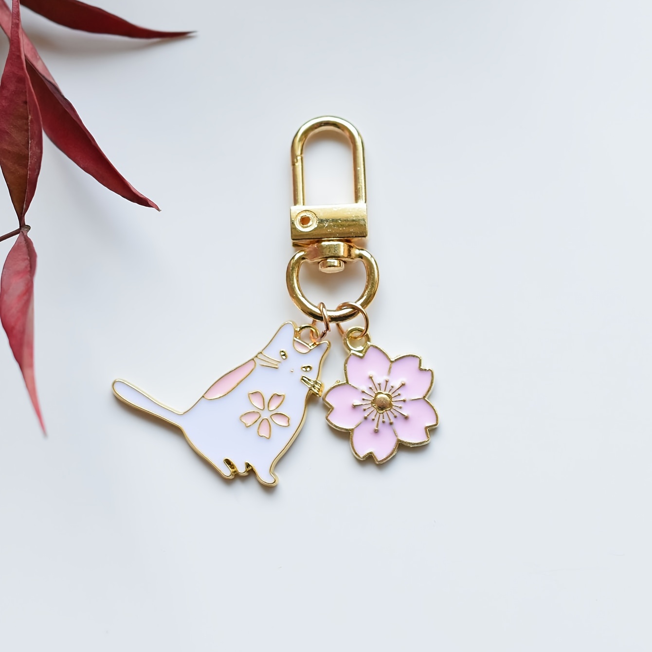 Lovely Pink Sakura Rabbit Cat Keychain, Cute Bag Pendant
