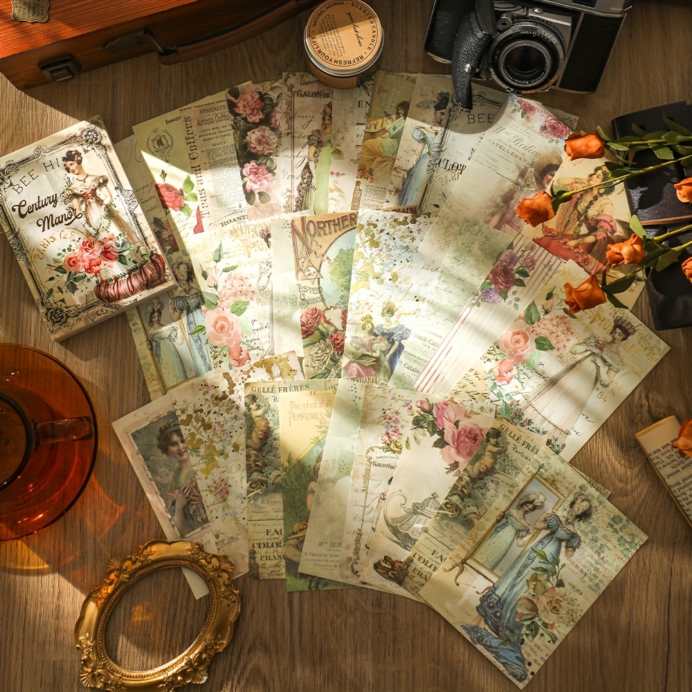 Retro Flower Character Hand Account Material Paper Vintage - Temu