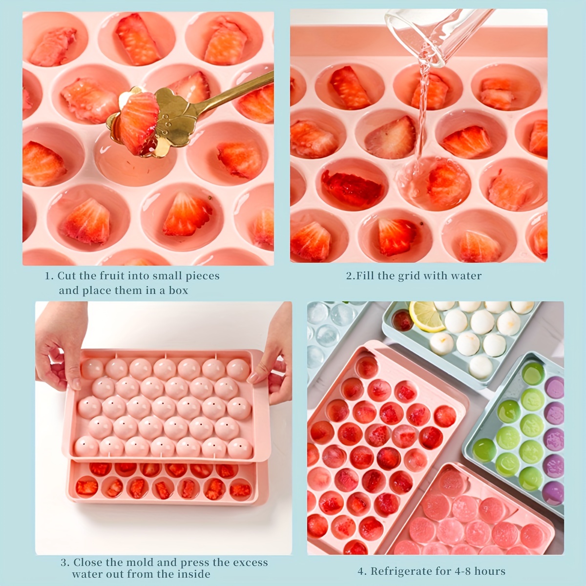 Choice Red Silicone 8 Compartment 2 Cube Ice Mold