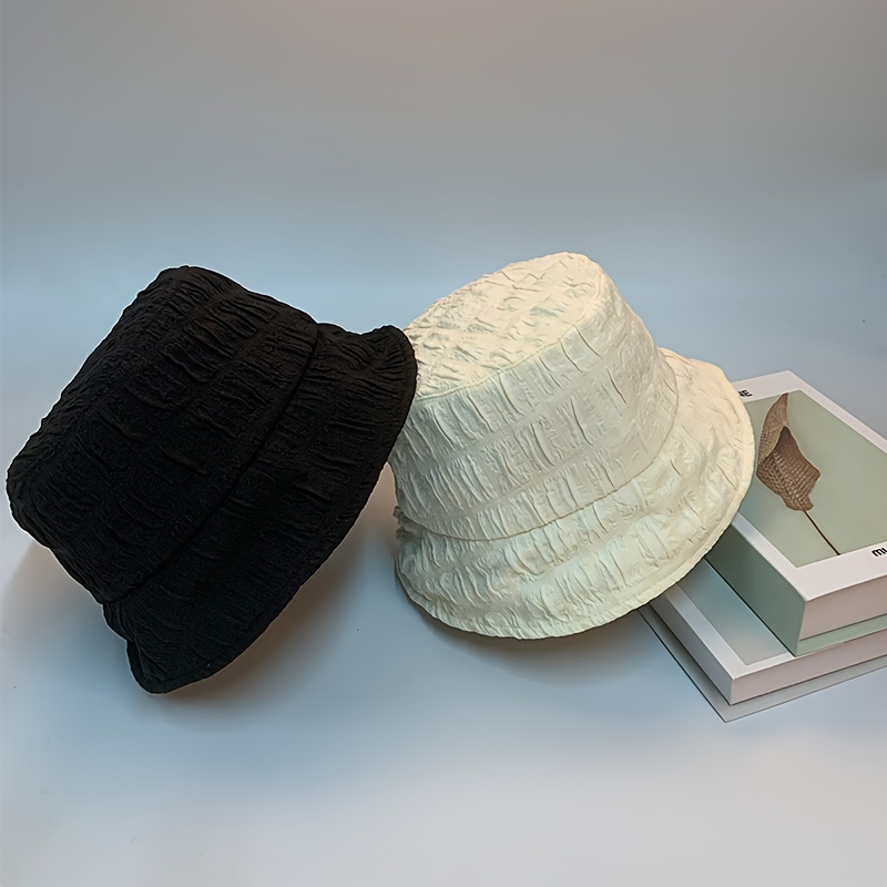 Plaid Embossed Elegant Bucket Hat Solid Color Foldable Basin - Temu