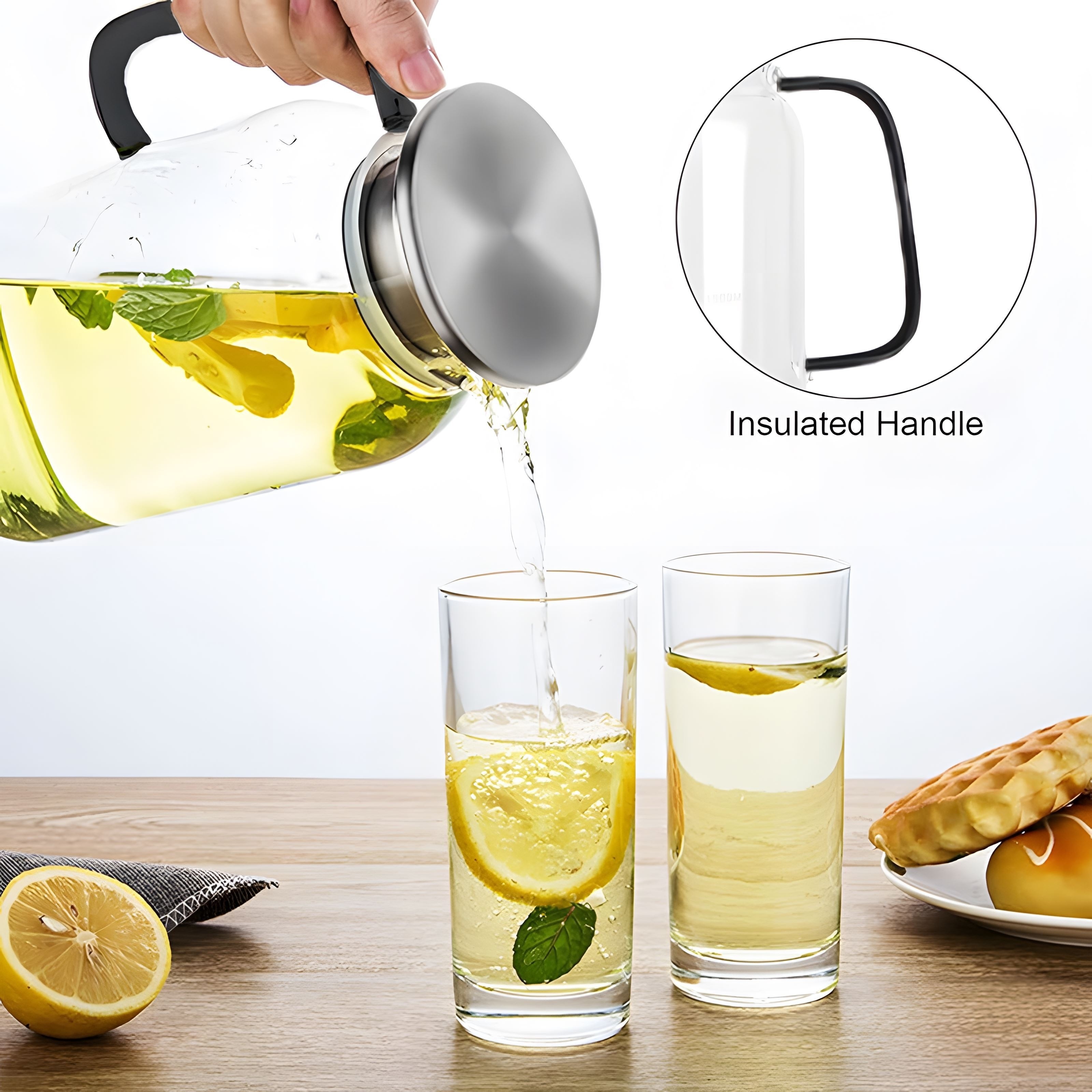 Glass Water Pitcher With Lid And Handle Clear Juice Cold Drinks