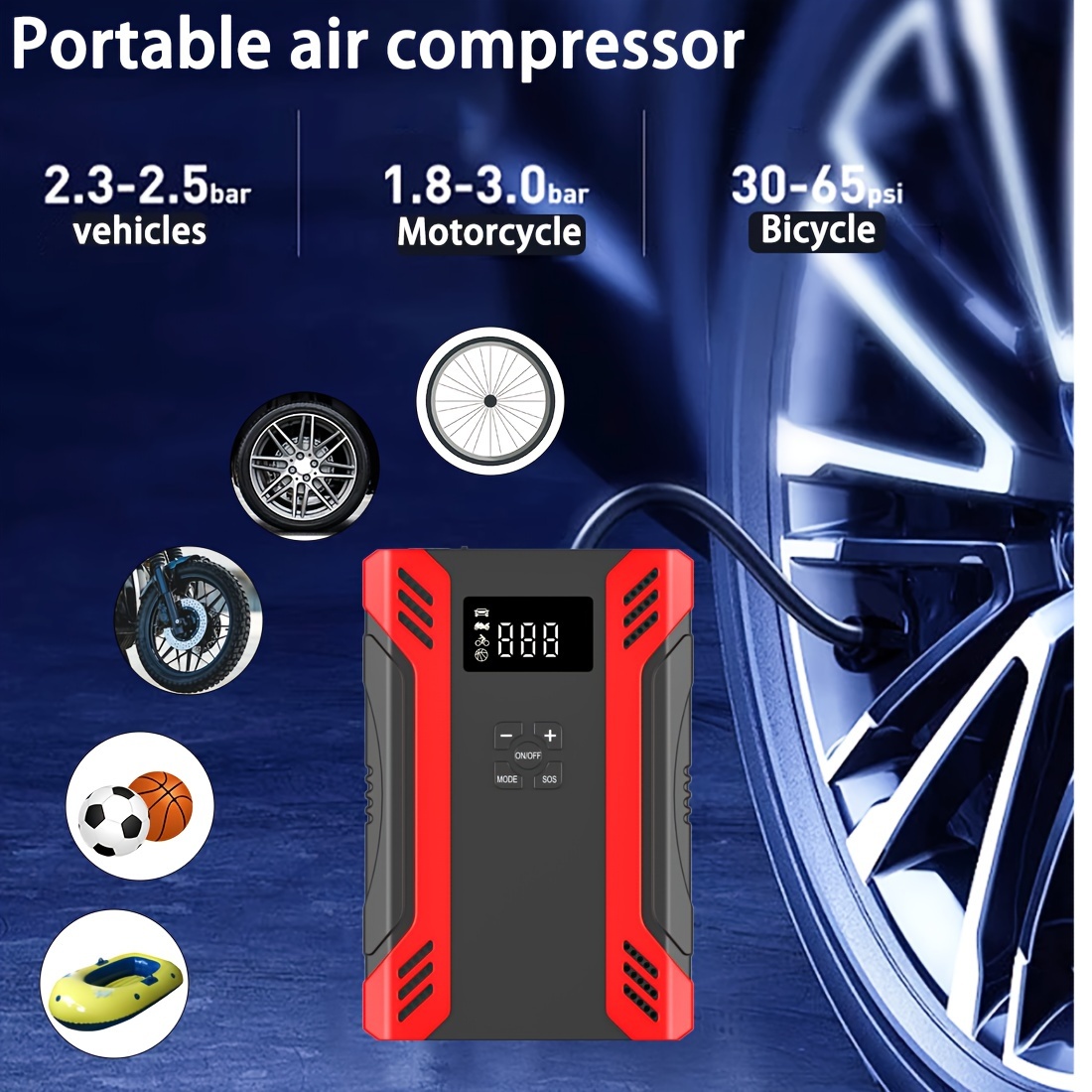 Démarreur batterie voiture avec compresseur d'air, Démarreur de batterie  1500A (jusqu'à 7L essence ou 4L diesel) Gonfleur de pneus 150PSI, Démarreur  de voiture 12V avec chargeur de batterie rapide 3.0 : 