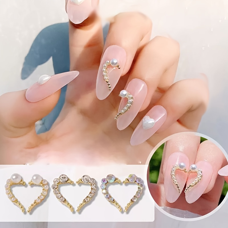 Alloy Love Heart Nail Art Rhinestone, 3D Metal Heart Crystal Nail Diamond  Decorations, Three-Dimensional Heart Nail Gems Jewelry Nail Art Designs for