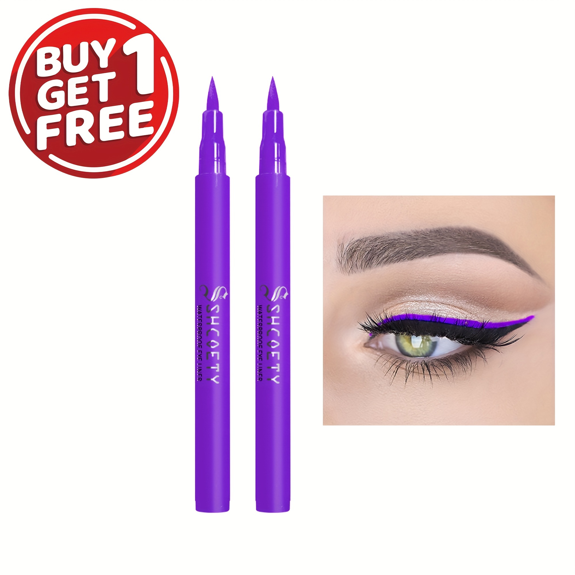 

[buy 1 Get 1 Free] Colorful Liquid Eyeliner Pen Smudge Proof, Matte, Long-lasting And Waterproof Purple Liquid Eyeliner Pen