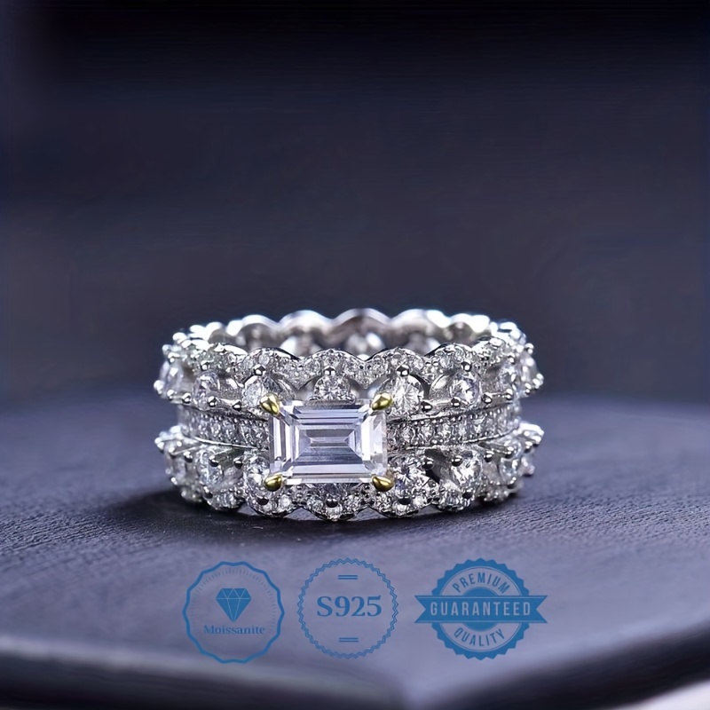 Bague De Fiançailles Ou Cadeau En Argent 925 Avec Moissanite - Design 3 Pierres Ovale Et Poire - Femme - Style Rétro Élégant