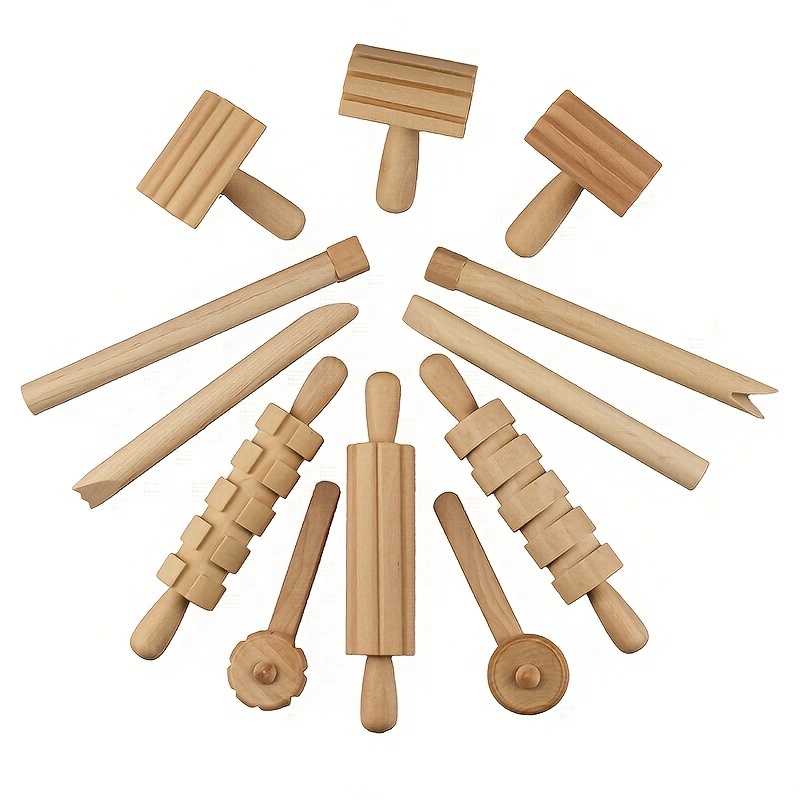 5pcs Pottery Tools Wood Hand Rollers for Clay Clay Stamp Clay Pattern Roller, Size: One size, Brown
