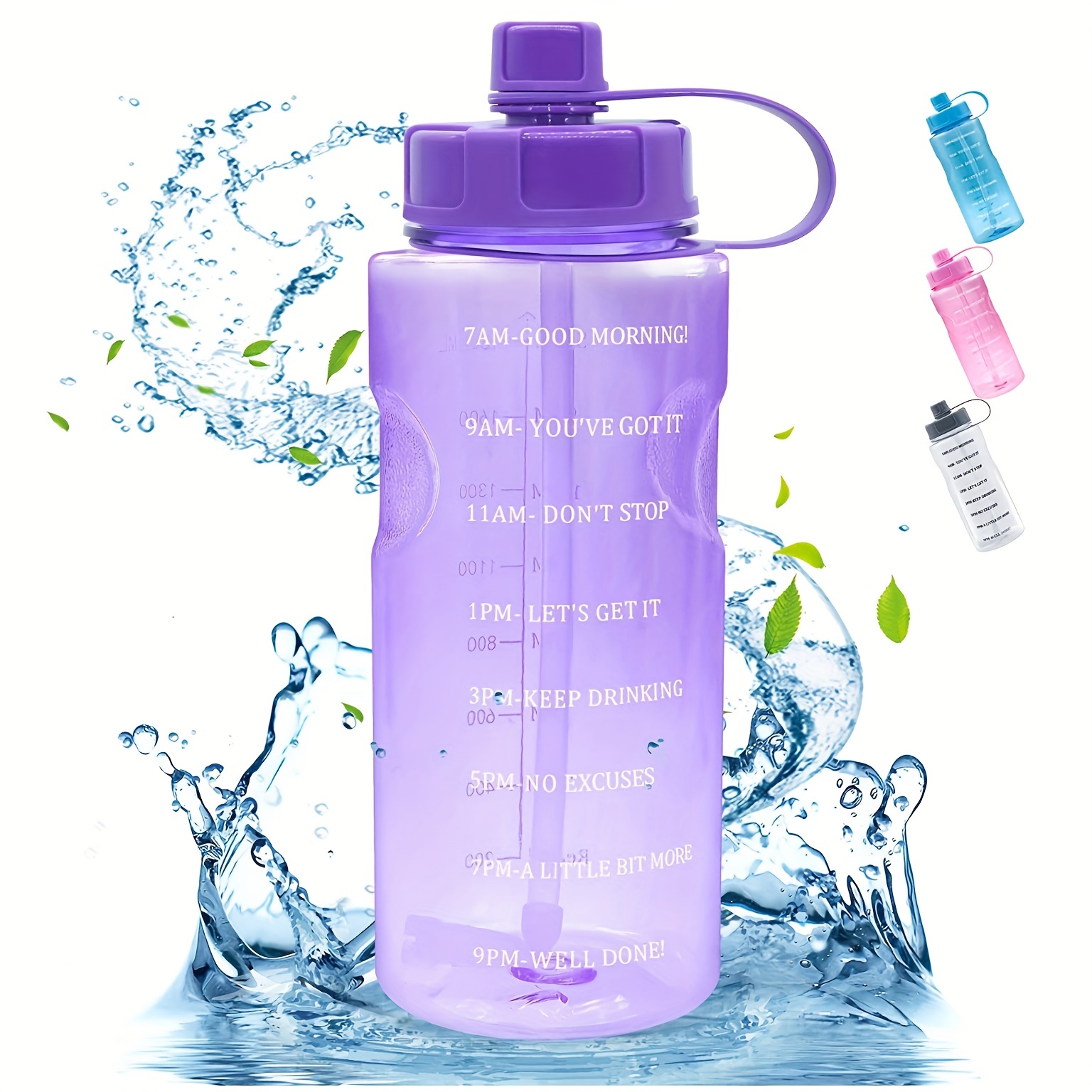 64 OZ Water Bottle with Straw, Motivational Half Gallon Water Bottles with  Times to Drink, BPA Free 2L Sports Large Water Bottle with Handle Wide