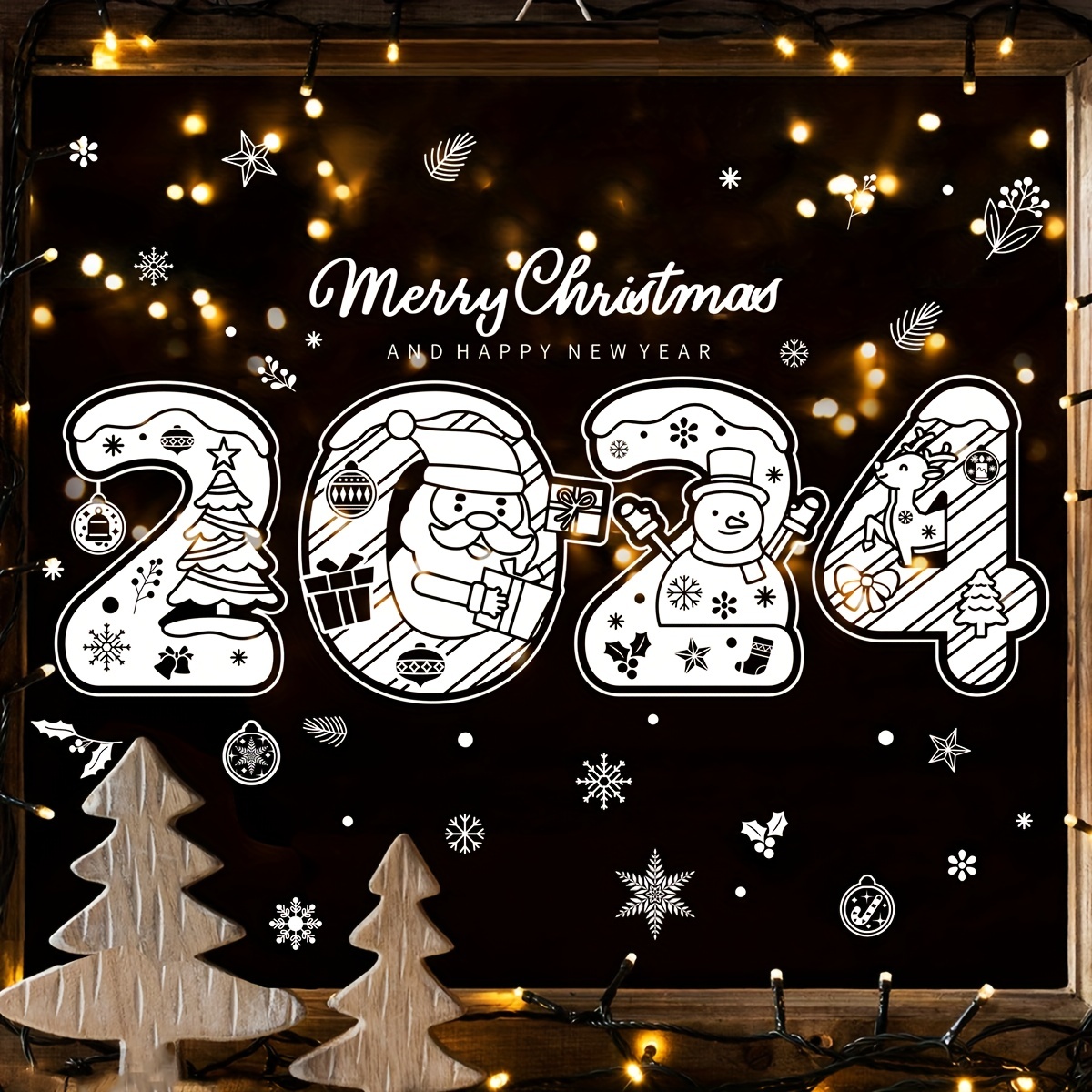 2024 New Christmas Decoration Snow Stickers Santa Claus Elk - Temu