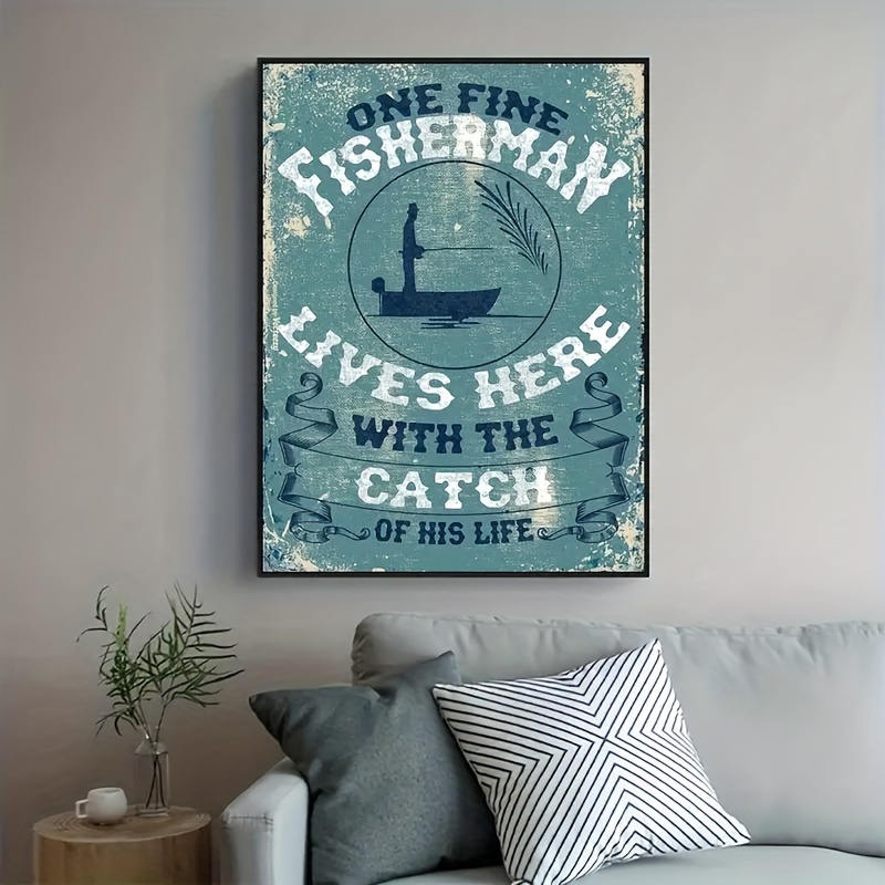 1pc Fishing Decor For Home,Welcome To The Fishing Club,Fishing House Decor,Cabin  Decor Wall Art,Fishing Gifts For Men,Funny Fishing Metal Tin Signs,Canvas  Print