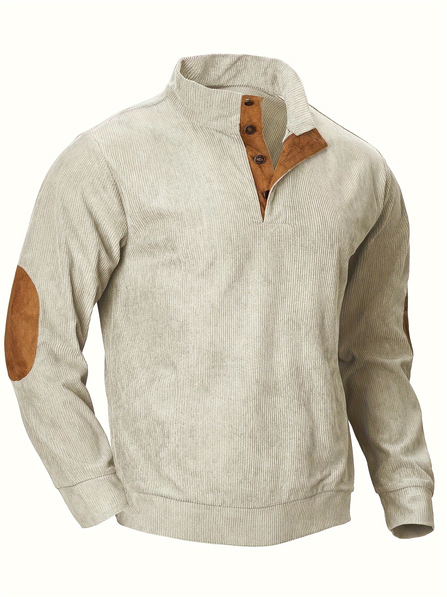 Ribbed Men's Casual Retro Stand Collar Thick Long Sleeve Henry