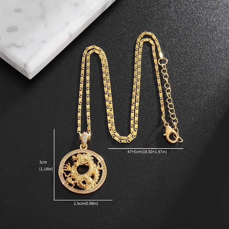 Fashion Animal Round Pendant Copper Necklace For Men - Temu
