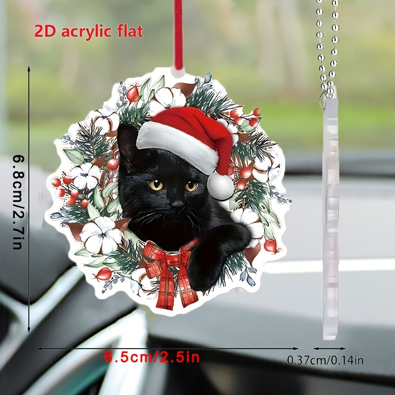 2d Flat Christmas Hat Black Cat Pendant Round Christmas Tree - Temu