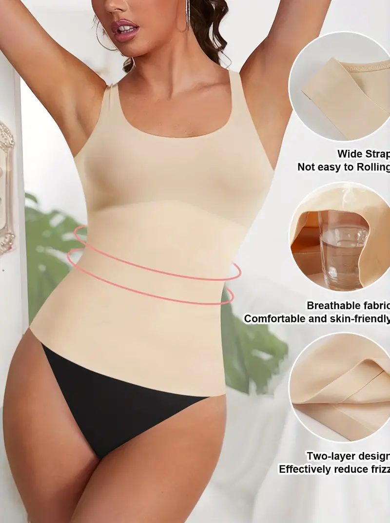 Women's Built in Bra Tank Top Tummy Control Camisole Body Shaper Shapewear  Vest