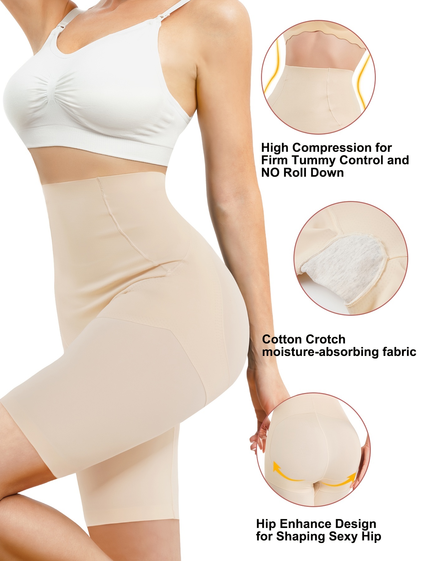 Women's Nylon Spandex No Rolling Down High Waist Tummy Control