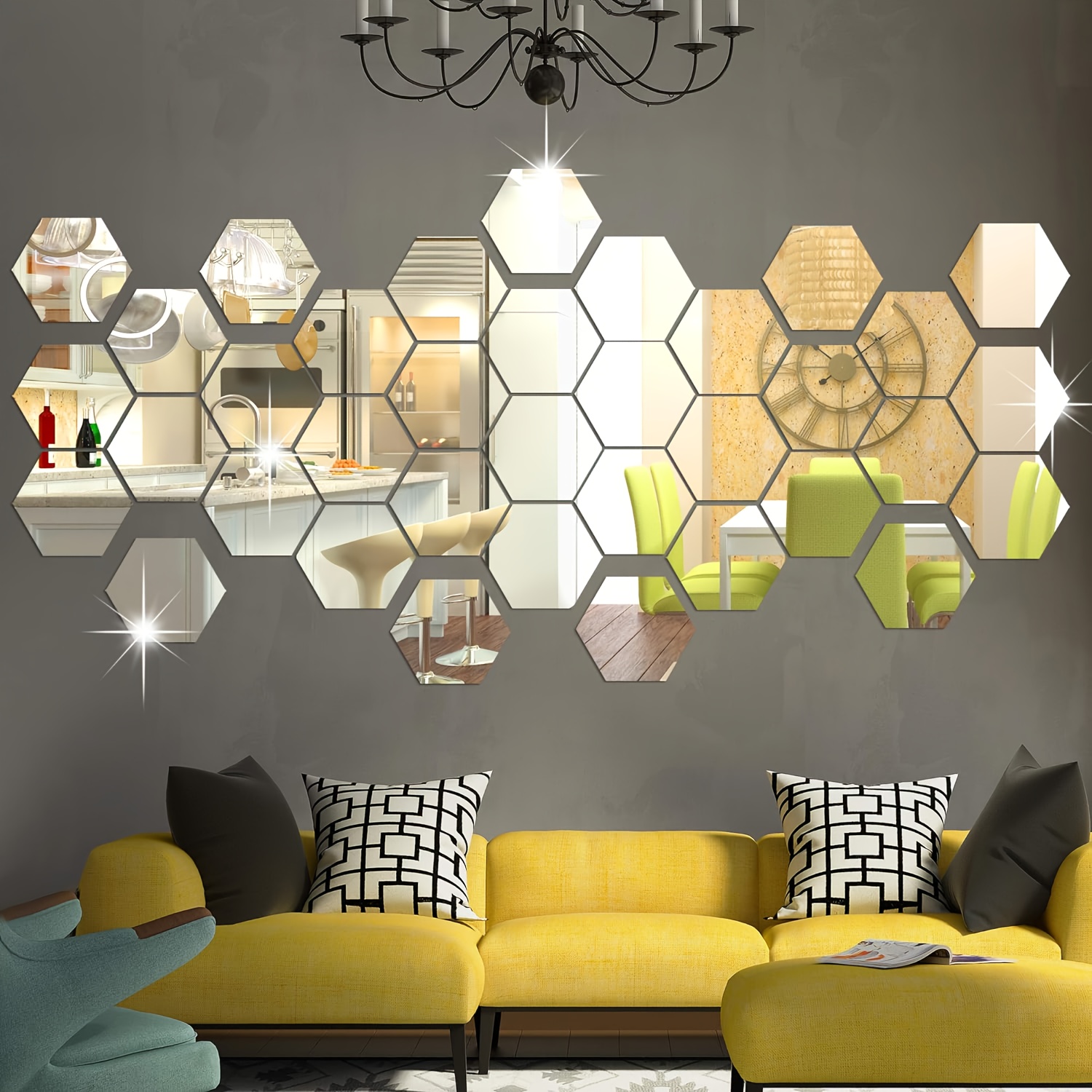 12 pezzi specchio acrilico adesivi da parete rimovibili specchi adesivi  murali decalcomania geometrica esagonale adesivo da parete per la camera da  letto domestica Decorazione del soggiorno