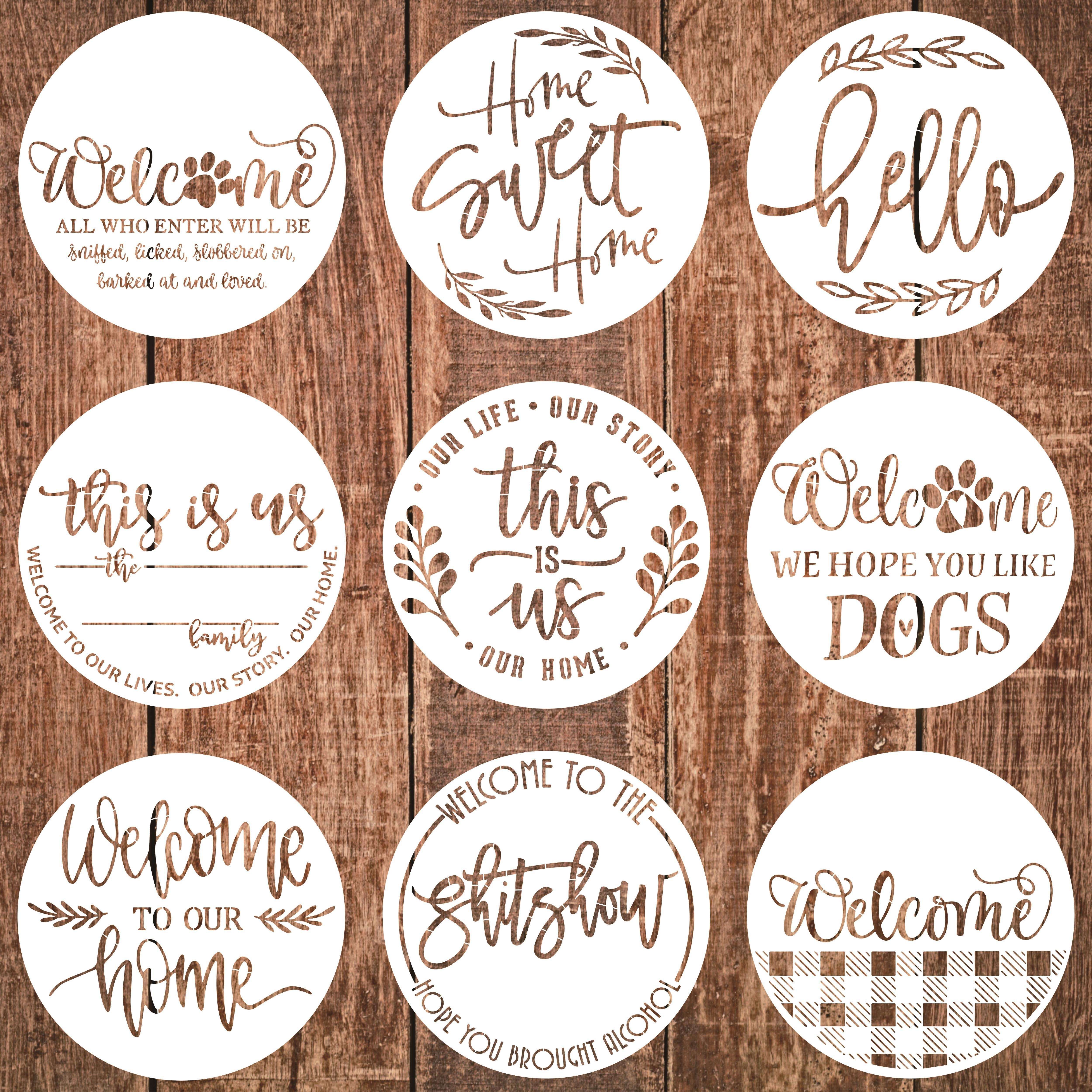 12pcs Welcome Hello Stencils For Painting On Wood, 12 Half Round Reusable  Large Welcome Sign Door Hanger Stencils For Wood Sign Art Templates Plastic