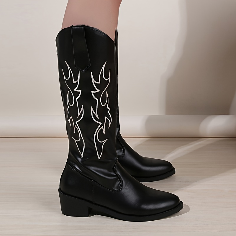 chunky heel cowboy boots women s embroidered fashion point
