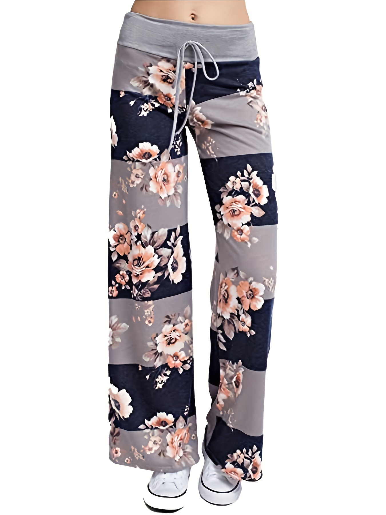 Plus Size Casual Pants Women's Plus Floral Print Drawstring - Temu